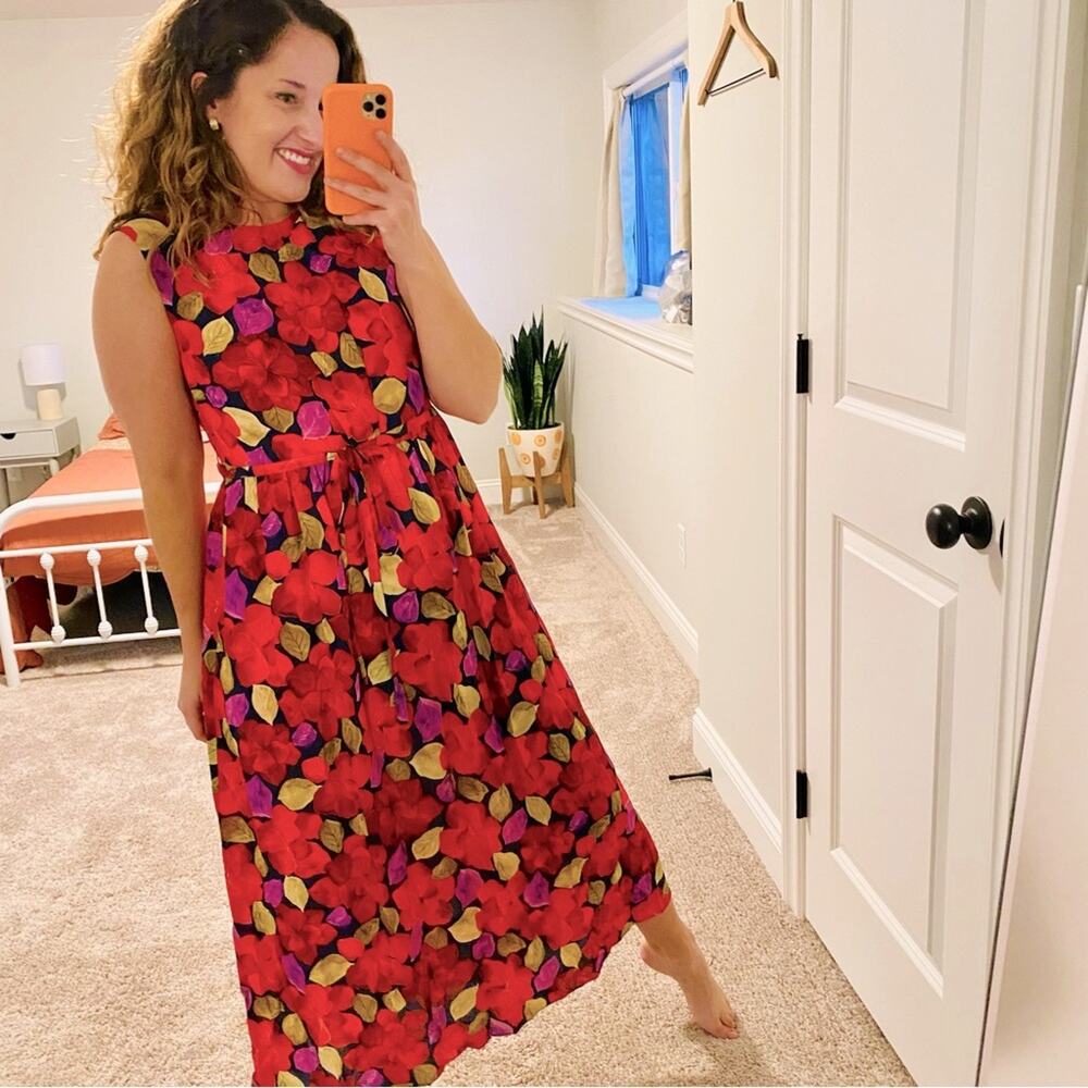 Tuckernuck DYVNA Red Green Floral Silk Maxi Dress XS